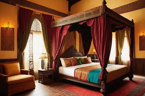 bedchamber,ornate room,four poster,haveli,moroccan pattern,victorian room,morocco,riad,shekhawati,mehrangarh,inglenook,sleeping room,interior decor,nawalgarh,bedroomed,bedroom,orchha,neemrana,bedrooms,ottoman,Art,Classical Oil Painting,Classical Oil Painting 44