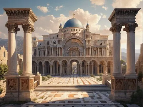 palmyra,celsus library,umayyad,ephesus,theed,marble palace,genesis land in jerusalem,venanzio,naqadeh,vittoriano,byzantine,the ancient world,ancient city,constantinople,jerusalem,rome 2,palatino,alexandria,umayyad palace,celsus,Illustration,Realistic Fantasy,Realistic Fantasy 42