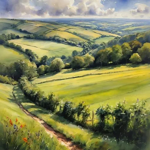 meadow in pastel,exmoor,green meadows,meadow landscape,nidderdale,south downs,Illustration,Paper based,Paper Based 11