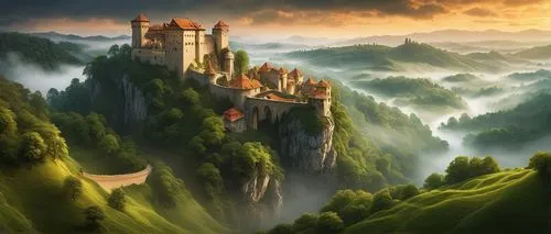 fantasy landscape,fantasy picture,fairytale castle,medieval castle,fairy tale castle,forteresse,rivendell,fantasy art,dracula castle,knight's castle,castel,castle keep,castle of the corvin,world digital painting,castle,castles,beleriand,fairy tale castle sigmaringen,gold castle,3d fantasy,Art,Classical Oil Painting,Classical Oil Painting 34