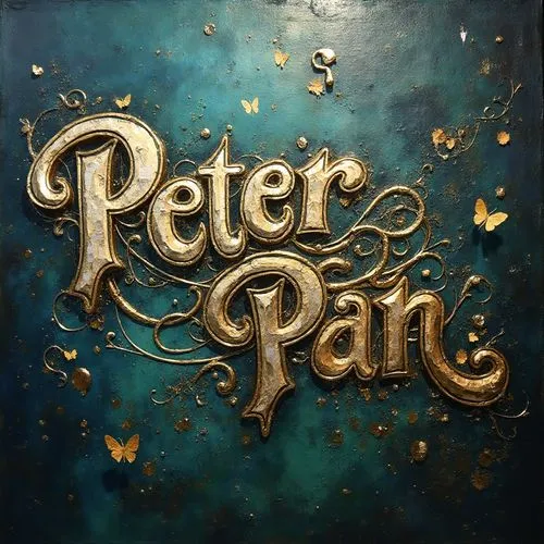 In a surreal world where art collides with chaos and chaos, the title of this iconic movie "Peter Pan" comes to life. The strokes of art and the explosions of gold and silver bring the title up to lif