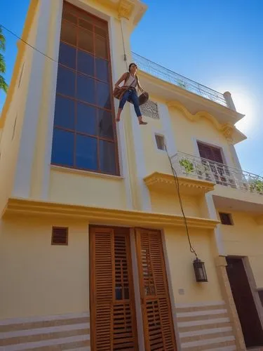 a person hanging off the side of a building,seenu,athavale,house roof,janatha,tamasha,pondicherry,Photography,General,Realistic