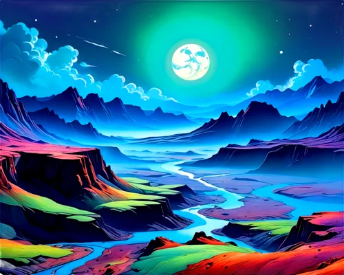 lunar landscape,moon valley,moonscape,valley of the moon,landscape background,moonscapes,desert landscape,moon and star background,desert desert landscape,dune landscape,fantasy landscape,futuristic landscape,mountain landscape,colorful background,desert background,art background,paisaje,cartoon video game background,desert,moonlit night,Conceptual Art,Oil color,Oil Color 25