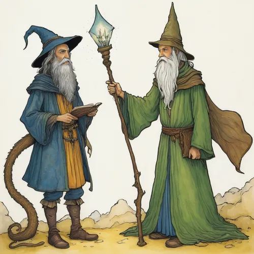 wizards,elves,the wizard,wizard,druids,dwarves,magus,gnomes,gandalf,hanging elves,scandia gnomes,trumpet creepers,dwarfs,fairytale characters,broomrape family,the pied piper of hamelin,quarterstaff,druid grove,druid,male elf,Illustration,Paper based,Paper Based 26