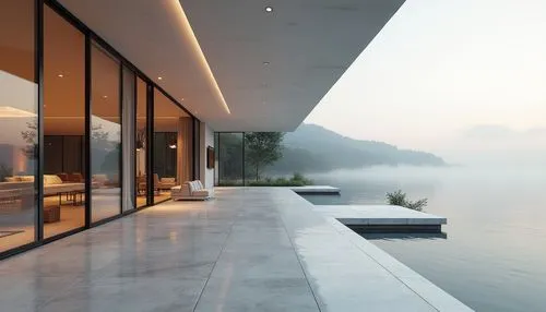 house by the water,snohetta,lago grey,amanresorts,house with lake,lake view,morning mist,glass wall,luxury property,luxury home interior,beautiful home,lefay,foggy landscape,modern house,interior modern design,modern architecture,dreamhouse,waterfront,luxury home,shorefront,Photography,General,Realistic