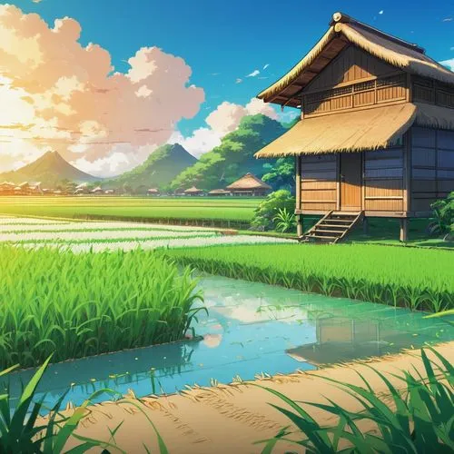 ricefield,yamada's rice fields,rice fields,rice field,the rice field,landscape background,idyllic,rice paddies,rice terrace,japan landscape,japanese background,frog background,background images,summer background,hokkaido,4k wallpaper,studio ghibli,tsukemono,home landscape,paddy field,Illustration,Japanese style,Japanese Style 03