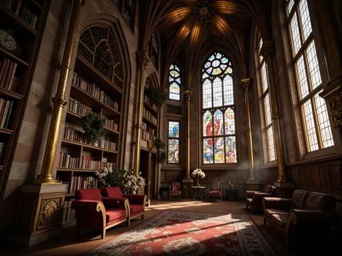 reading room,study room,celsus library,vestry,old library,sanctuary,bookshelves,library,alcove,bookcases,bibliotheque,radiosity,oxbridge,stained glass windows,bibliotheca,interiors,bookcase,sacristy,balliol,altgeld