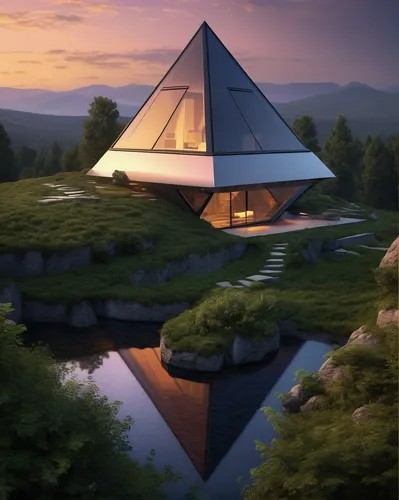 futuristic architecture,futuristic landscape,glass pyramid,japanese architecture,wigwam,tipi,roof landscape,house in the mountains,cubic house,cube house,eco hotel,home landscape,tepee,house in mountains,roof domes,russian pyramid,cube stilt houses,futuristic art museum,teepee,mirror house,Conceptual Art,Fantasy,Fantasy 28