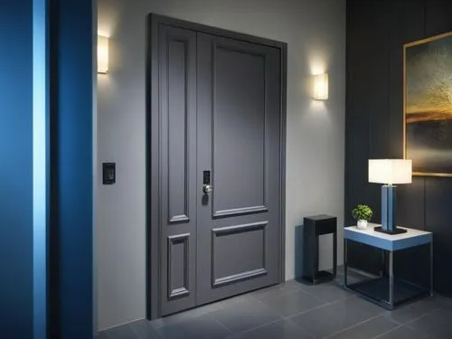 现代风格玄关入口场景,room door,hinged doors,hallway space,modern minimalist bathroom,search interior solutions,mudroom,enfilade,luxury bathroom,blue room,metallic door,modern room,blue doors,modern decor,armoir