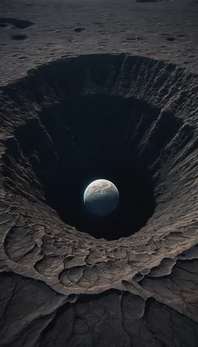 Describe a wide mouth-shaped crater on an alien planet.,crater,craters,smoking crater,crater rim,impact crater,moon craters,volcanic crater,lunar landscape,cinder cone,moonscape,earth rise,moon surfac