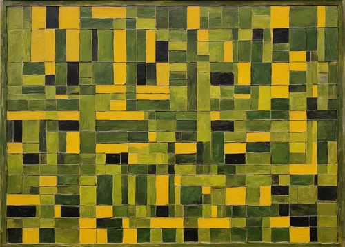 squares,green wheat,green fields,block of grass,square pattern,checkered background,yellow grass,rectangles,corn field,cubism,mondrian,yellow brick wall,tile,canola,green grain,black mustard,100x100,grid,matrix,tetris,Conceptual Art,Oil color,Oil Color 15