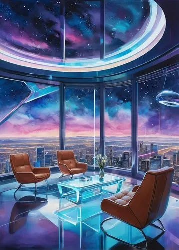 ufo interior,sky space concept,sky apartment,futuristic landscape,spaceship interior,skyloft,futuristic,stratosphere,conference room,apartment lounge,boardroom,skyreach,space art,skydeck,meeting room,skycycle,spaceship space,livingroom,skyview,futuristic architecture,Illustration,Paper based,Paper Based 25