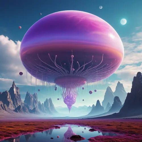 alien planet,alien world,hot-air-balloon-valley-sky,planet eart,futuristic landscape,planet alien sky,heliosphere,3d fantasy,mandelbulb,planet,mushroom landscape,fantasy landscape,gas planet,purple landscape,little planet,gas balloon,ice planet,desert planet,balloon trip,airships,Photography,Artistic Photography,Artistic Photography 03