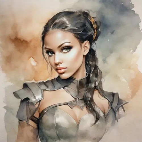 kitana,fantasy portrait,margairaz,margaery,katara,watercolor,inanna,petrova,isabela,fantasy woman,watercolor painting,fantasy art,aliyeva,kittani,katniss,fashion vector,arya,lilandra,lumidee,zarina,Digital Art,Watercolor