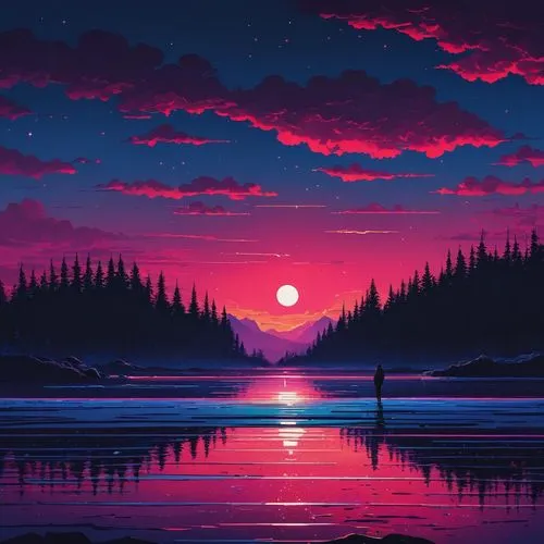 purple landscape,dusk,evening lake,pink dawn,dusk background,purple wallpaper,hd wallpaper,landscape background,red sky,incredible sunset over the lake,moonrise,dawn,full hd wallpaper,futuristic landscape,coast sunset,horizon,wallpaper roll,aesthetic,sunset,colorful background,Conceptual Art,Fantasy,Fantasy 32