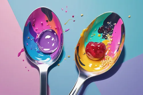 colorful foil background,ice cream icons,egg spoon,colorful drinks,food coloring,colorful eggs,painting eggs,halo-halo,colored eggs,fruit icons,pop art colors,flavored syrup,cooking spoon,flavoring dishes,cosmetics,fruits icons,soprano lilac spoon,spoon,printing inks,cosmetic brush,Conceptual Art,Daily,Daily 21