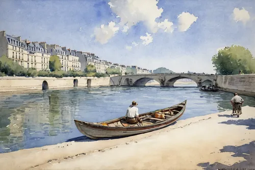 watercolor paris,l'isle-sur-la-sorgue,river seine,pont d'avignon,york boat,paris,pont saint-bénézet,watercolor paris shops,row boat,row boats,source de la sorgue,rowboats,moret-sur-loing,watercolor paris balcony,braque du bourbonnais,braque francais,tuileries garden,universal exhibition of paris,embankment,tiber,Illustration,Paper based,Paper Based 23