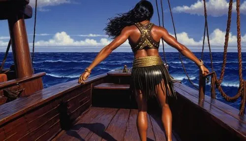 hinemoa,polynesian girl,moana,amphitrite,figurehead,themyscira,Illustration,American Style,American Style 07