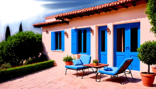 3d rendering,terrasse,shutters,holiday villa,provencal life,house painting,terrace,terraza,provencal,patios,plantation shutters,house with caryatids,3d render,photo painting,blue painting,verandas,render,terrazza,patio,exterior decoration,Illustration,Vector,Vector 02