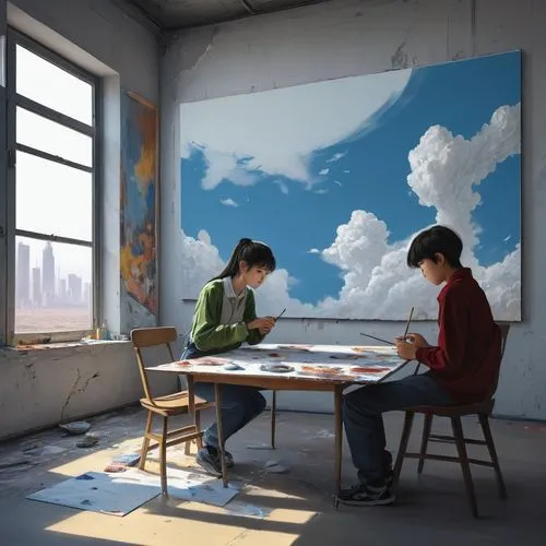 children studying,children drawing,study room,dream art,3d art,classroom,Conceptual Art,Sci-Fi,Sci-Fi 07