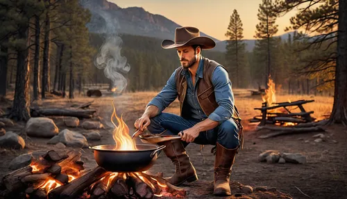 american frontier,western riding,woodsman,western,campfire,cowboy action shooting,wild west,cowboys,western film,cowboy,portable stove,cowboy bone,campfires,men hat,brown hat,free wilderness,cowboy beans,cowboy mounted shooting,digital compositing,stetson,Unique,Design,Logo Design