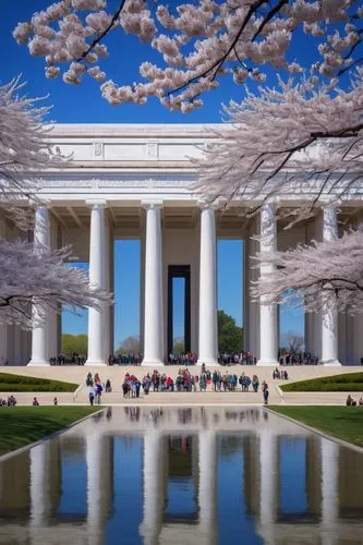 lincoln memorial,thomas jefferson memorial,fair park cherry blossoms,jefferson monument,jefferson memorial,reflecting pool,abraham lincoln memorial,tidal basin,us supreme court building,world war ii memorial,egyptian temple,lincoln monument,greek temple,peristyle,marble palace,marine corps memorial,beneficence,wwii memorial,us supreme court,colonnaded,Art,Classical Oil Painting,Classical Oil Painting 37