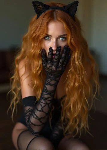 cat ears,feline look,cattiness,redhead doll,feline,red cat,black cat,felina,pussycat,latex gloves,ginger cat,halloween black cat,bewitching,red tabby,ginger kitten,catty,purling,declawed,kat,witching