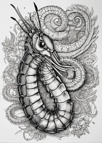 Transport your taste buds to a beachside BBQ with savory grilled prawns.,silkworm,chinese dragon,the zodiac sign pisces,oriental cockroach,wyrm,ornamental shrimp,scorpio,line art animal,sea horse,cent