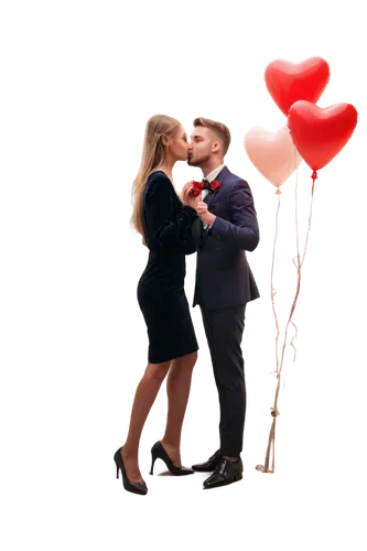 High-resolution, Valentine's Day, romantic atmosphere, soft focus, pastel colors, gentle light, heart-shaped balloons, red roses, candles, champagne bottle, luxurious velvet background, couple holding