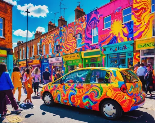 colorful city,shoreditch,paint stoke,colourful,street artists,hippy market,graffiti art,colorful facade,psychedelic art,colorful background,street chalk,mural,background colorful,kia cee'd,street artist,streetart,urban street art,car drawing,city car,art painting,Conceptual Art,Oil color,Oil Color 23