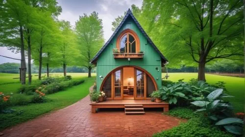 HOUSE PLAYING , GREEN LIKE THE REFERENCE, KEEP THE ORIGINAL, MINIMALISTN NO BALCONY,miniature house,wood doghouse,fairy house,house in the forest,tree house,tree house hotel,inverted cottage,fairy doo