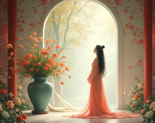 jasmine blossom,mulan,jasmine,jasmine flower,rapunzel,girl in a long dress,Photography,General,Realistic