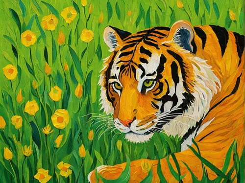 a tiger,bengal tiger,flower painting,tiger,glass painting,asian tiger,tiger lily,oil painting on canvas,sumatran tiger,bengal,flower animal,oil painting,tigers,art painting,young tiger,siberian tiger,tiger head,acrylic paint,yellow orange,tigerle,Art,Artistic Painting,Artistic Painting 03