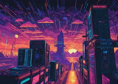 cyberpunk,cybercity,synth,cyberworld,cyberia,cyberscene,cityscape,metropolis,digitalism,cybertown,colorful city,futuristic landscape,fantasy city,beautiful wallpaper,vast,bladerunner,kaleidoscape,mainframes,futuregen,purple wallpaper,Unique,Pixel,Pixel 04