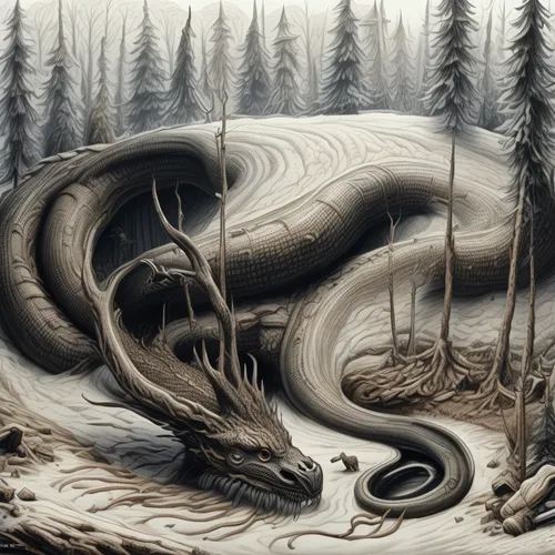 wyrm,serpent,forest dragon,nine-tailed,black dragon,dragon of earth,braided river,swampy landscape,dragon,water snake,terrestrial animal,crooked forest,fantasy art,sinuous,kraken,whirlpool,painted dragon,rattlesnake,nature's wrath,meander