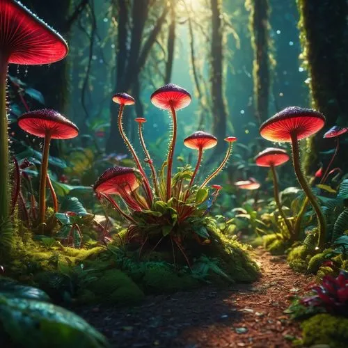 mushroom landscape,fairy forest,fairy world,fairytale forest,forest mushrooms,forest floor,Photography,General,Fantasy