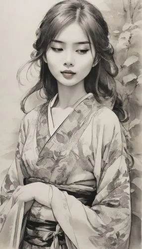 japanese woman,japanese art,geisha girl,ugetsu,chuseok,geisha,Digital Art,Ink Drawing