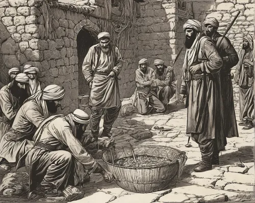 brick-making,woman at the well,basket weaver,snake charmers,basket maker,fetching water,the production of the beer,caravanserai,pilgrims,bedouin,forced labour,workers,genesis land in jerusalem,flour production,washing drum,biblical narrative characters,caravansary,stone drawing,sackcloth,market trade,Illustration,Retro,Retro 06