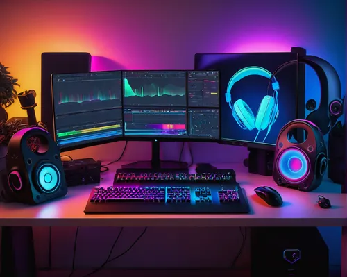 music workstation,setup,monitors,monitor wall,computer workstation,colored lights,desk,computer desk,desk top,workstation,fractal design,pc,cable management,cables,music background,aesthetic,desktop view,home studio,work station,lures and buy new desktop,Conceptual Art,Daily,Daily 02