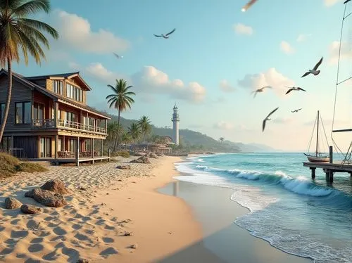 seaside resort,beach landscape,beach scenery,seaside country,caribbean beach,dream beach,beautiful beach,kovalam,seaside view,beautiful beaches,tropical beach,beachfront,paradise beach,landscape background,brazilian beach,beach resort,fishing village,full hd wallpaper,tanoa,coastal landscape,Photography,General,Realistic