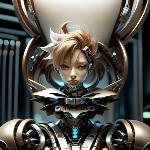 symetra,transistor,tracer,biomechanical,cybernetics,cg artwork,alloy,cyborg,clockmaker,gara,sci fiction illustration,crown render,scifi,clockwork,sigma,metal figure,cyber,mechanical,eve,atlas