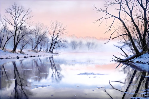 winter landscape,winter background,snow landscape,winter lake,ice landscape,snowy landscape,christmas landscape,river landscape,winter morning,landscape background,snow scene,winter dream,wintry,photo painting,foggy landscape,winter forest,winter magic,natural landscape,world digital painting,early winter,Illustration,Japanese style,Japanese Style 06