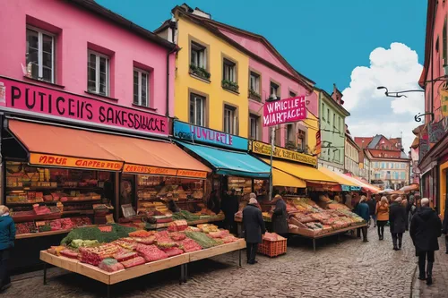 viennese cuisine,passau,regensburg,freiburg,kefermarkt,czech budejovice,french digital background,brno,thuringian sausage,unterer marktplatz,colorful city,sibiu,rothenburg,freiburg im breisgau,fruit market,viennese kind,miltenberg,innsbruck,salzach,graz city,Illustration,American Style,American Style 10