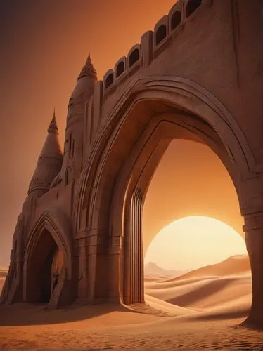 arrakis,archways,tatooine,pointed arch,sand sculptures,admer dune,theed,archway,sand sculpture,dune landscape,desert landscape,sand castle,dune,arches,desert desert landscape,arabic background,deserto,agrabah,islamic architectural,sand art,Photography,General,Cinematic