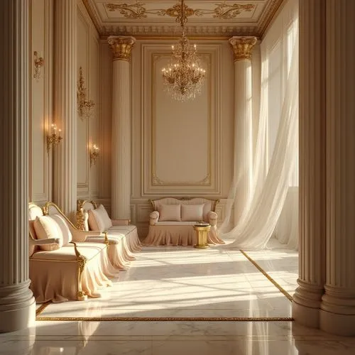 ornate room,luxury bathroom,neoclassical,3d rendering,bedchamber,marble palace,luxury hotel,3d render,royal interior,white room,ritzau,opulence,danish room,luxury home interior,furnishings,interior decoration,ballroom,chambre,bridal suite,amanresorts,Photography,General,Realistic