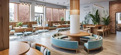 Generate a sketch of a modern coffee shop interior. The space should feature a cozy, minimalist design with warm lighting. Include wooden tables, comfortable seating areas with cushions, and a counter