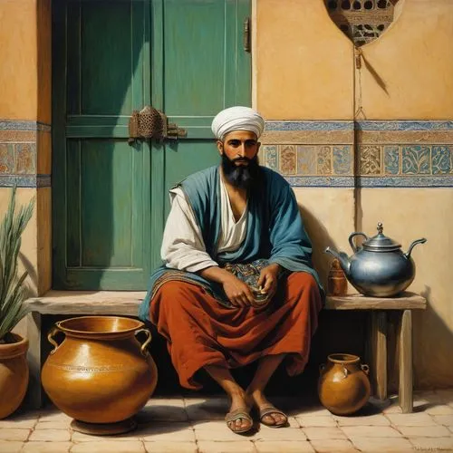 middle eastern monk,sabaean,orientalist,balkhi,berber,mandaean,djellaba,bahakel,khaldiyah,marouf,nasimi,merchant,moulavi,persian poet,ibn tulun,kasbah,argan,ibn,maqdisi,tagines,Art,Classical Oil Painting,Classical Oil Painting 42