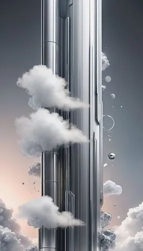 5 pillars, cloud architecture, modern, sleek, metallic, silver, chrome, cylindrical shape, rounded edges, futuristic, high-tech, abstract background, subtle gradient, soft lighting, 3/4 composition, s