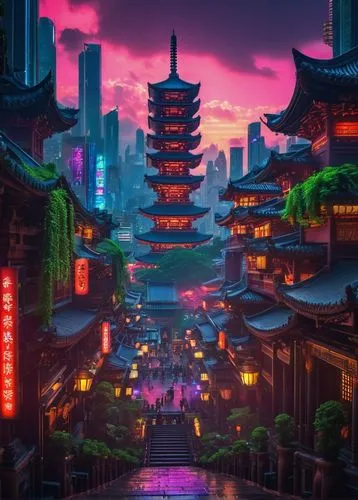 shanghai,colorful city,fantasy city,kowloon,tokyo city,kyoto,imagawa,jinchuan,dusk background,fengshui,tokyo,kabukiman,sanshui,dusk,chinatown,zui,osaka,imaginasian,world digital painting,kinkade,Conceptual Art,Sci-Fi,Sci-Fi 26