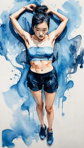 belly painting,blue painting,zhu,watercolor blue,digital painting,xiaofei,mei,chun,kiyoko,chunli,thick paint,world digital painting,watercolor pin up,sumo,water color,blue background,overpainting,watercolor,watercolor painting,smoke dancer,Photography,Fashion Photography,Fashion Photography 07